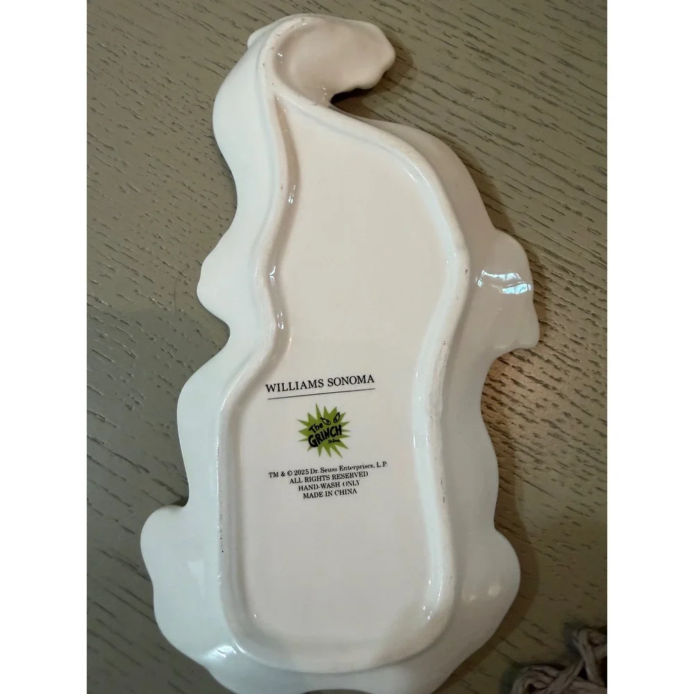 Williams Sonoma The Grinch Christmas Spoon Rest Ceramic Green Santa Hat Holiday
